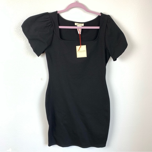 Rolla Coster NWT Black Puff Sleeve Square Neck Dress Size L - Picture 1 of 5